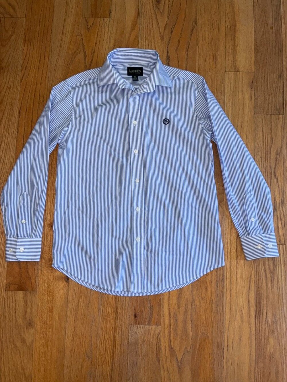 Lauren Ralph Lauren Blue White Striped Button-Down Shirt Size 14